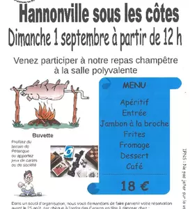 Repas Champêtre dimanche 1 septembre à partir de 12h 